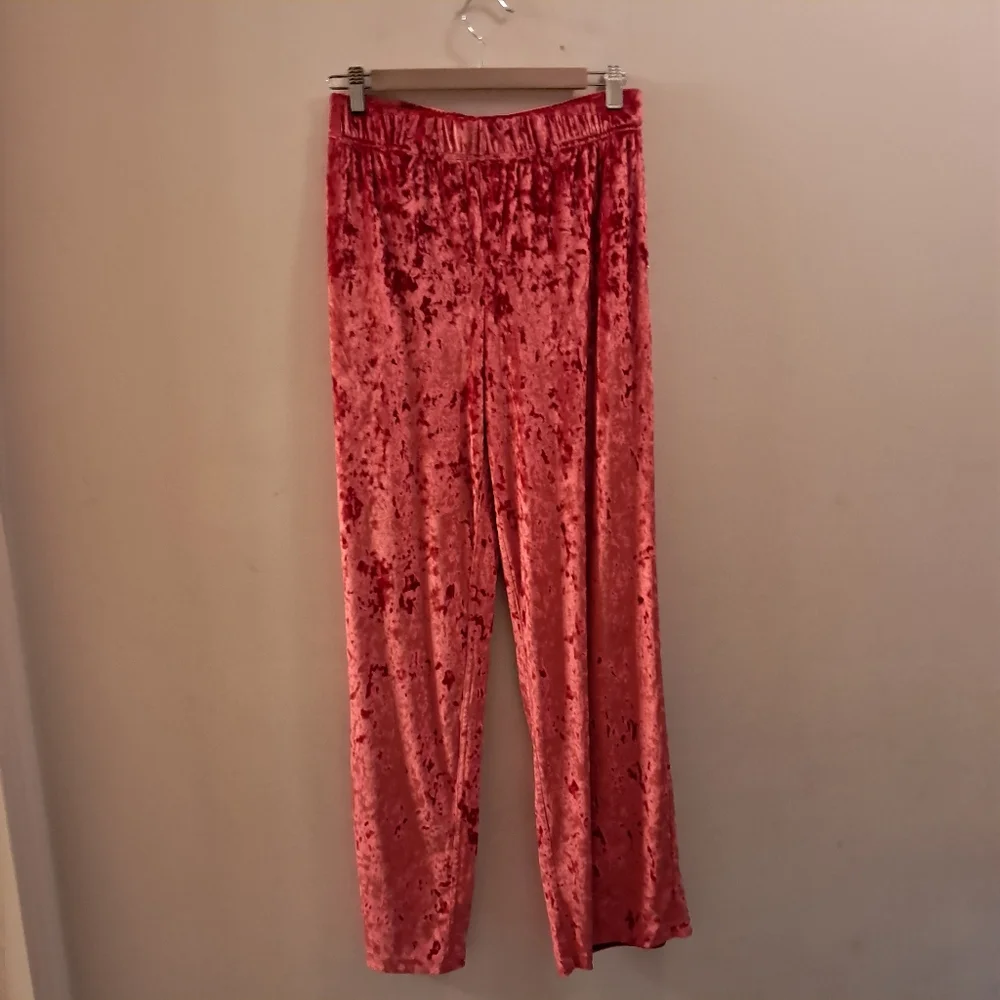 Fabletics Crushed Velvet Pants M Jacket Large Set Go To Wide Leg Strawberry Red